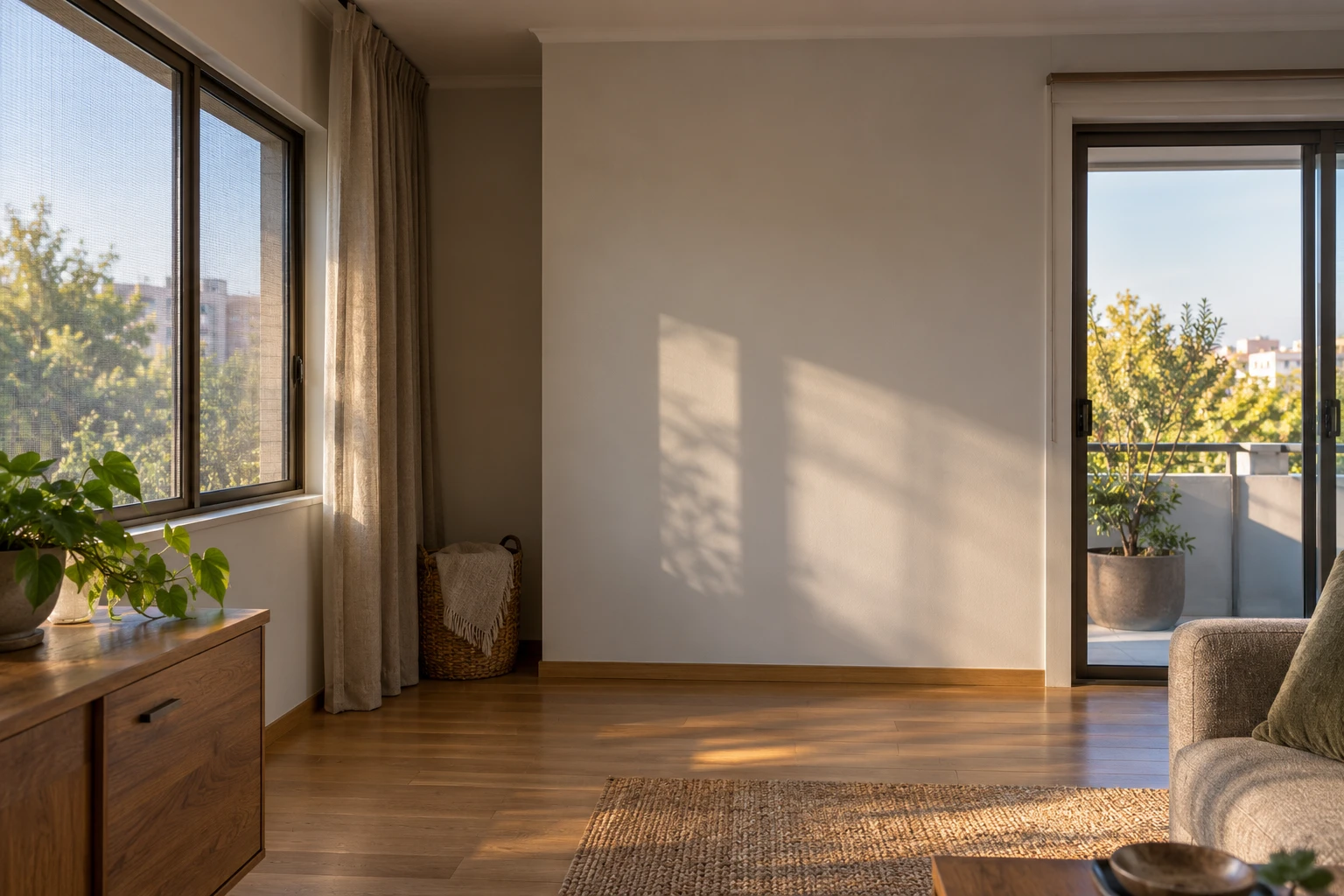 Tatarcık/yakarca için örnek oda: sineklikli pencere, balkon kapısı, kuytu duvar, perde arkası duvar ve tavan birleşimi